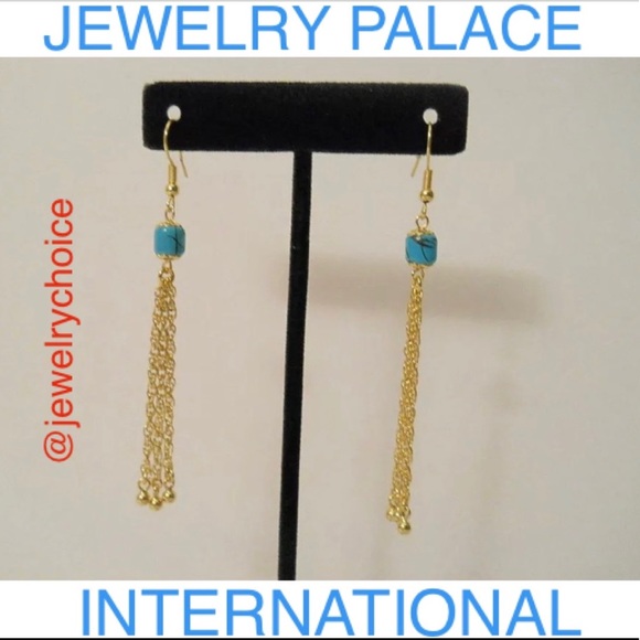 🆕14K Gold Filled Turquoise Triple Long Chain Earrings. - Picture 1 of 9